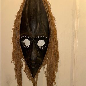 Handcrafted Wooden Mask with Fringe